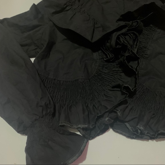 black ruffled high collared long sleeve blouse - Picture 3 of 3